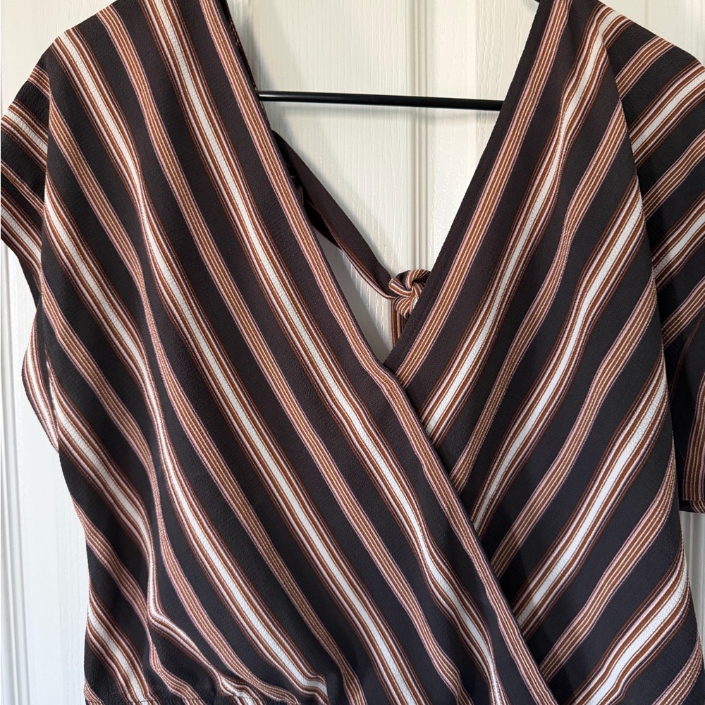Xhilaration Brown and White Striped Wrap Top